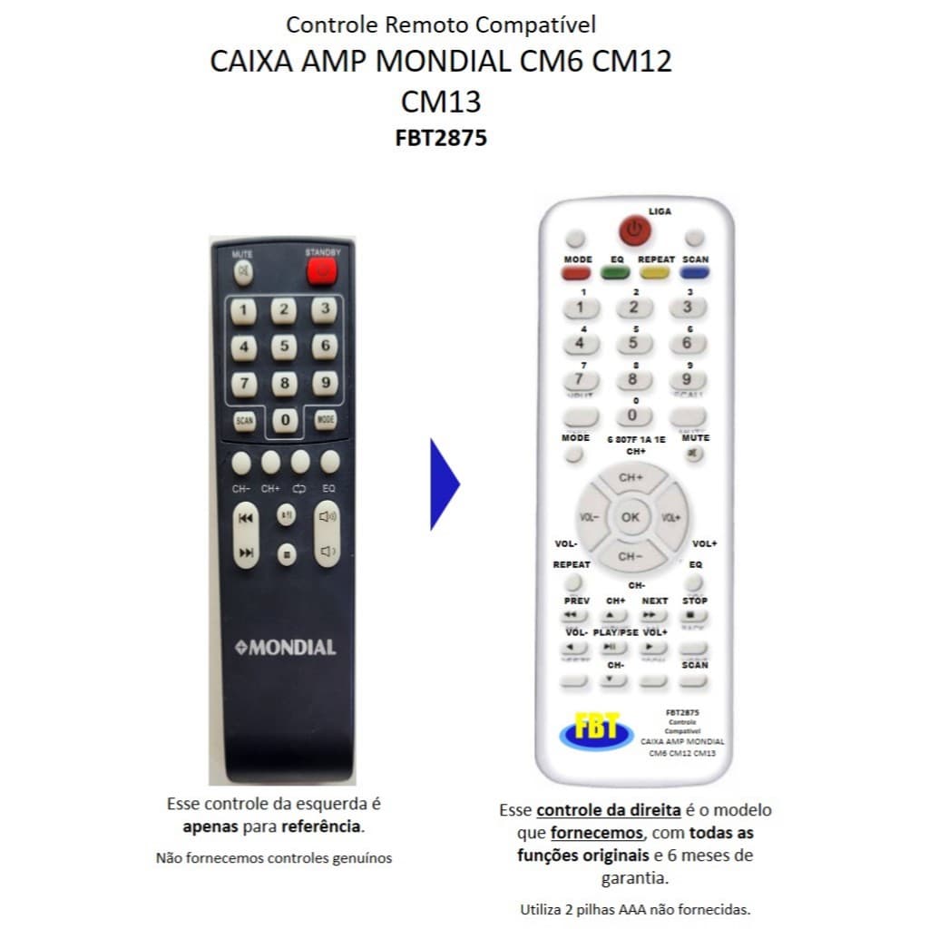 Controle Compatível Com MONDIAL CS AMP CM 06 12 FBT2875