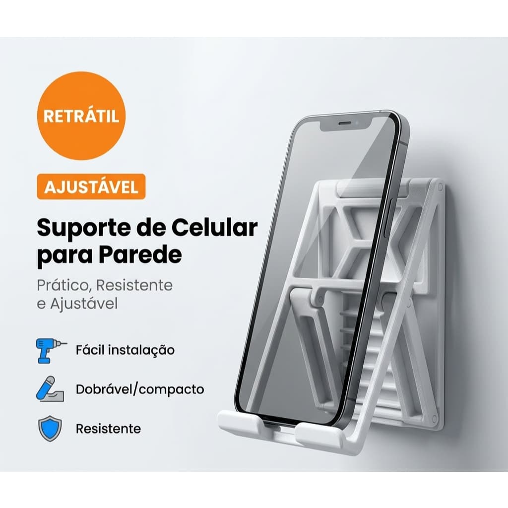 Suporte Celular Parede Cozinha Banheiro Quarto | Adesivo Forte Sem Furar | Universal