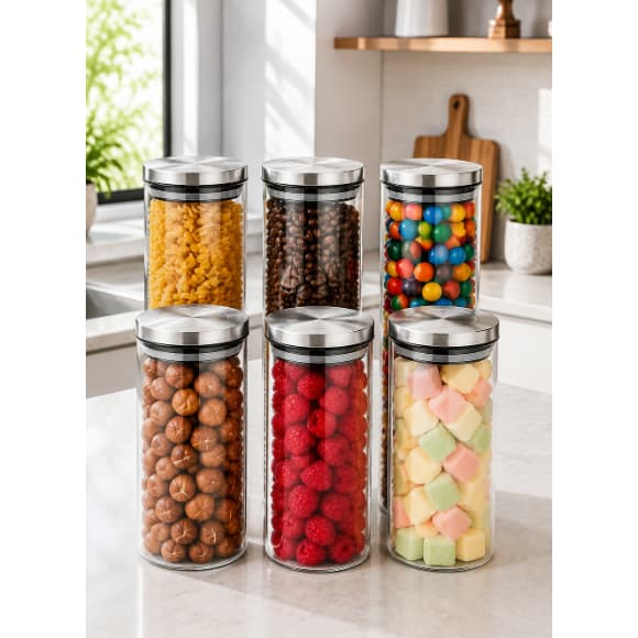 Kit 3 Potes De Vidro Herméticos 600ml Tampa Inox Café Açúcar Mantimentos Organizador Cozinha