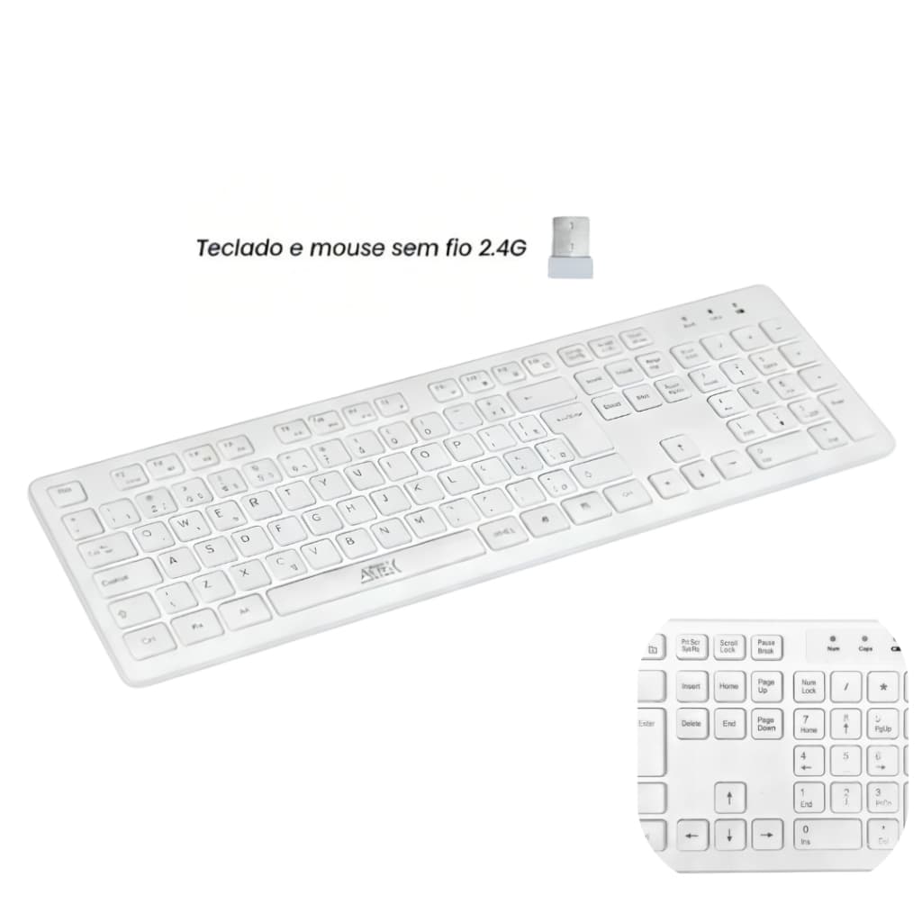 Teclado Wireless Sem Fio ABNT2 2.4GHz Silencioso Slim Home Office AITEK Plug and Play
