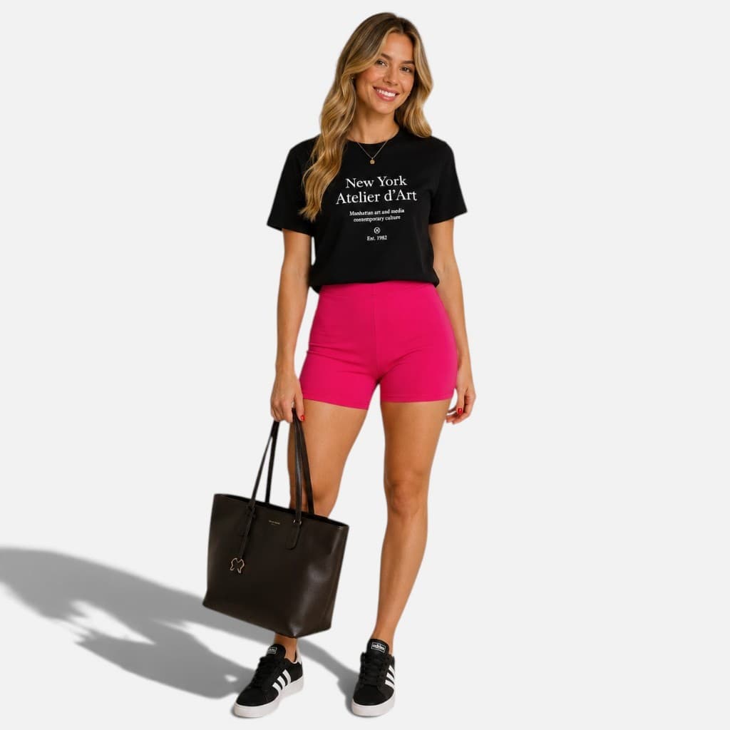 Short Legging Feminino Rosa Cintura Alta Academia Fitness Casual Confortável