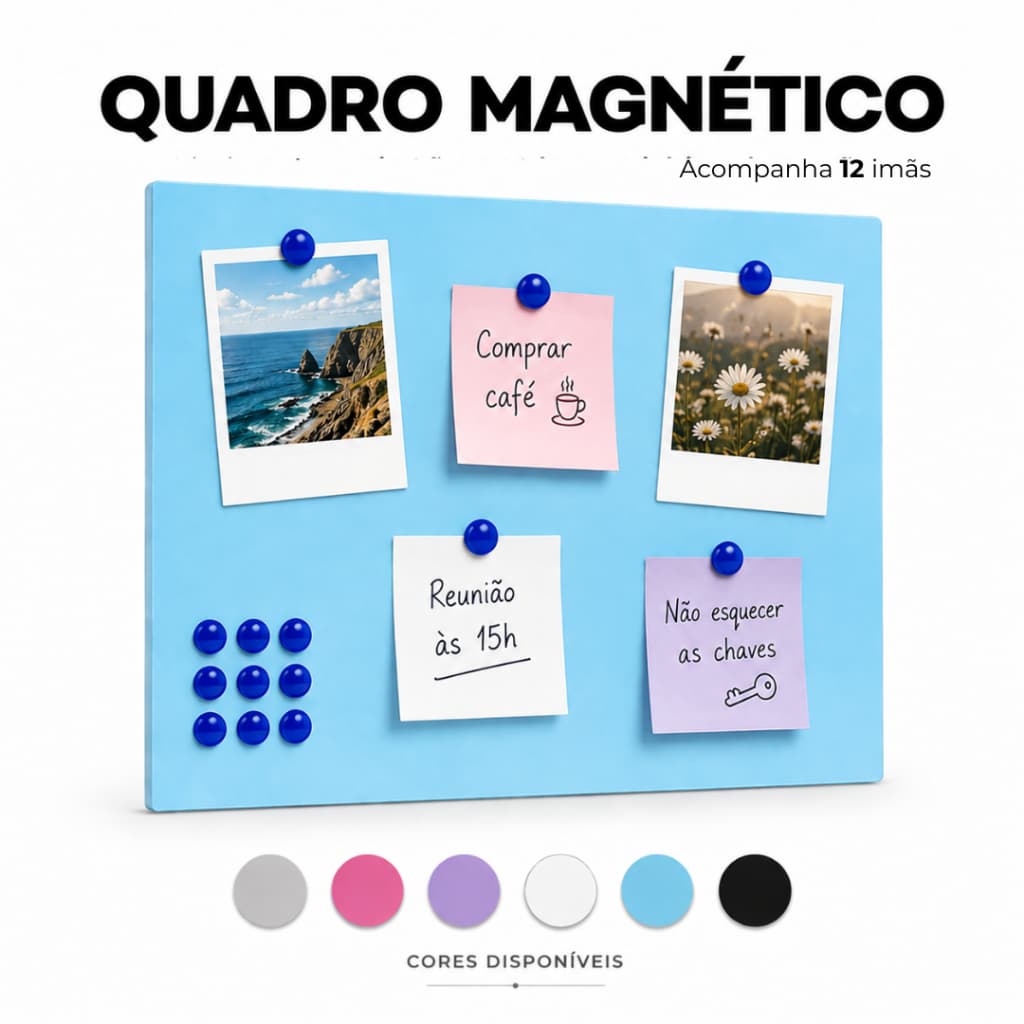 Quadro Magnético Liso Mural de Fotos Recados Lista de Compras Porta Imãs de Viagem