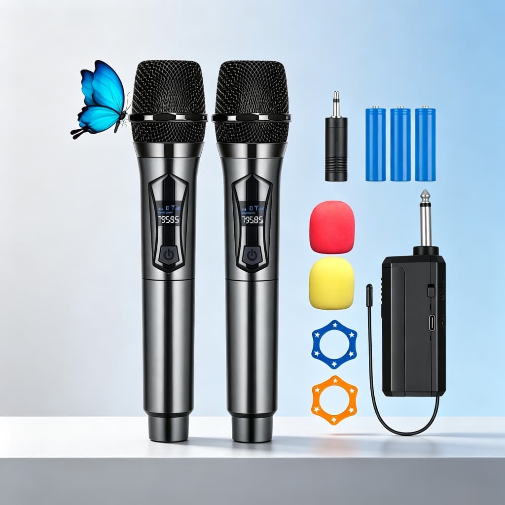 Duplo Microfone Profissional,Alcance 30m,Microfone Dinâmico Redução de Ruído para Karaokê,Festa