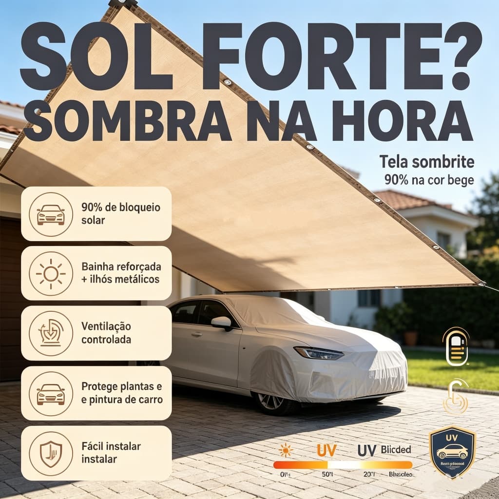 Tela Sombrite 3x4m 98% Anti-UV – Resistente ao Vento, com Drenagem, Para Jardim, Varanda, Pergolado S2