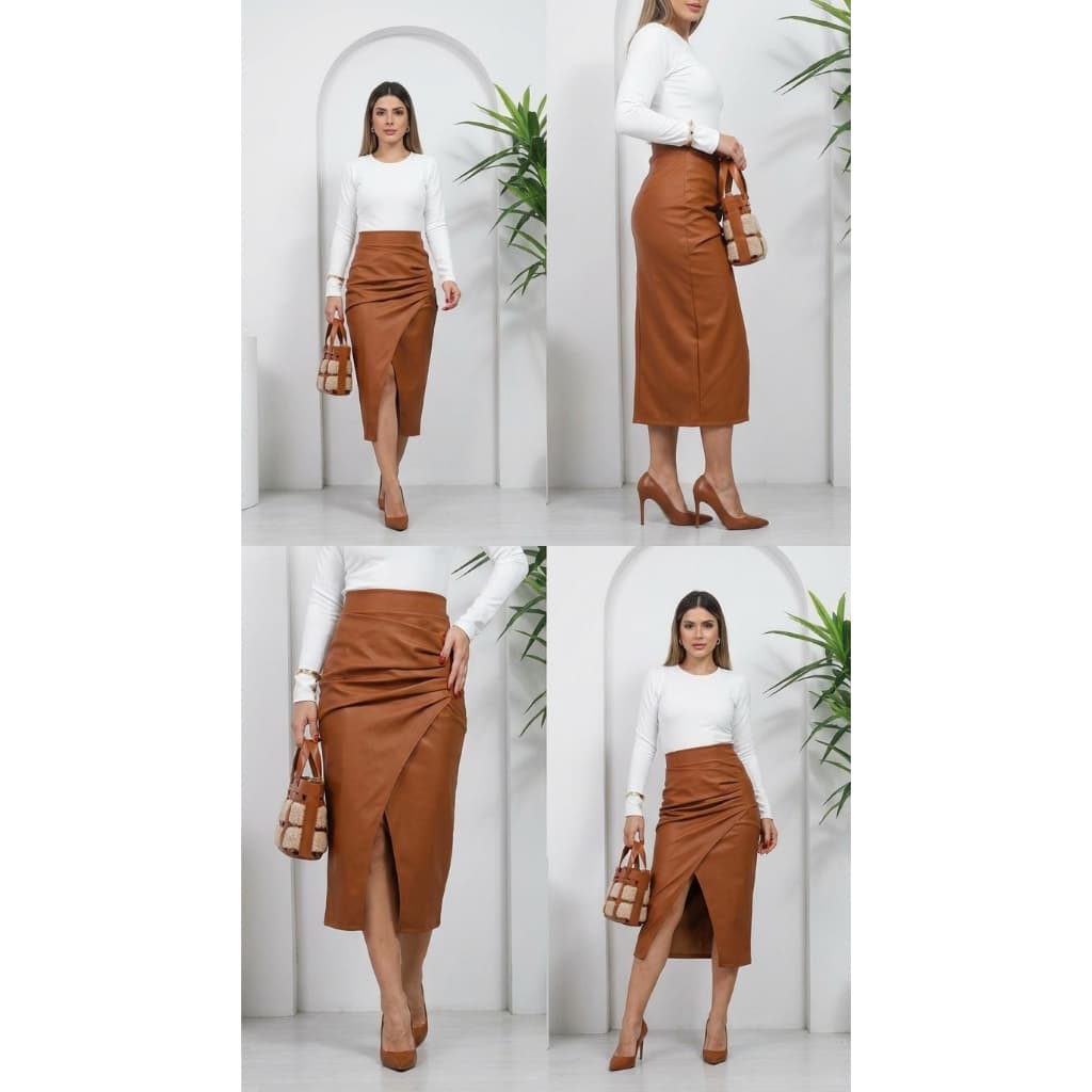 Saia MIDI transpassada Feminina diferentes cores, courino. Elegante