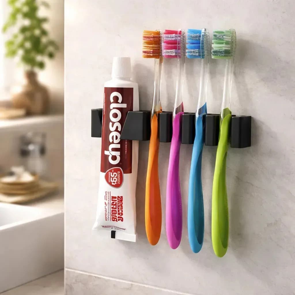 Porta Escova De Dente Suporte Pasta Creme Dental Parede Sem Furo Higienico Organizador Banheiro Com Fita Dupla Face