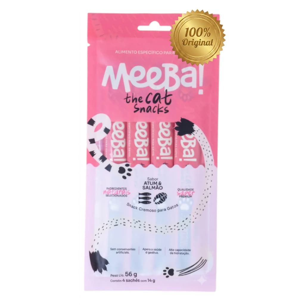 Meeba! Petisco p/ Gatos Alimento Úmido Natural Atum e Salmão Sachê 4x14g