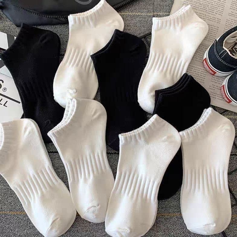 Kit 4/2 Pares Meias Masculinas Cano Baixo Algodão Respirável Antiodor Esportiva Casual Branco Preto Tamanho 40-45 Estamp