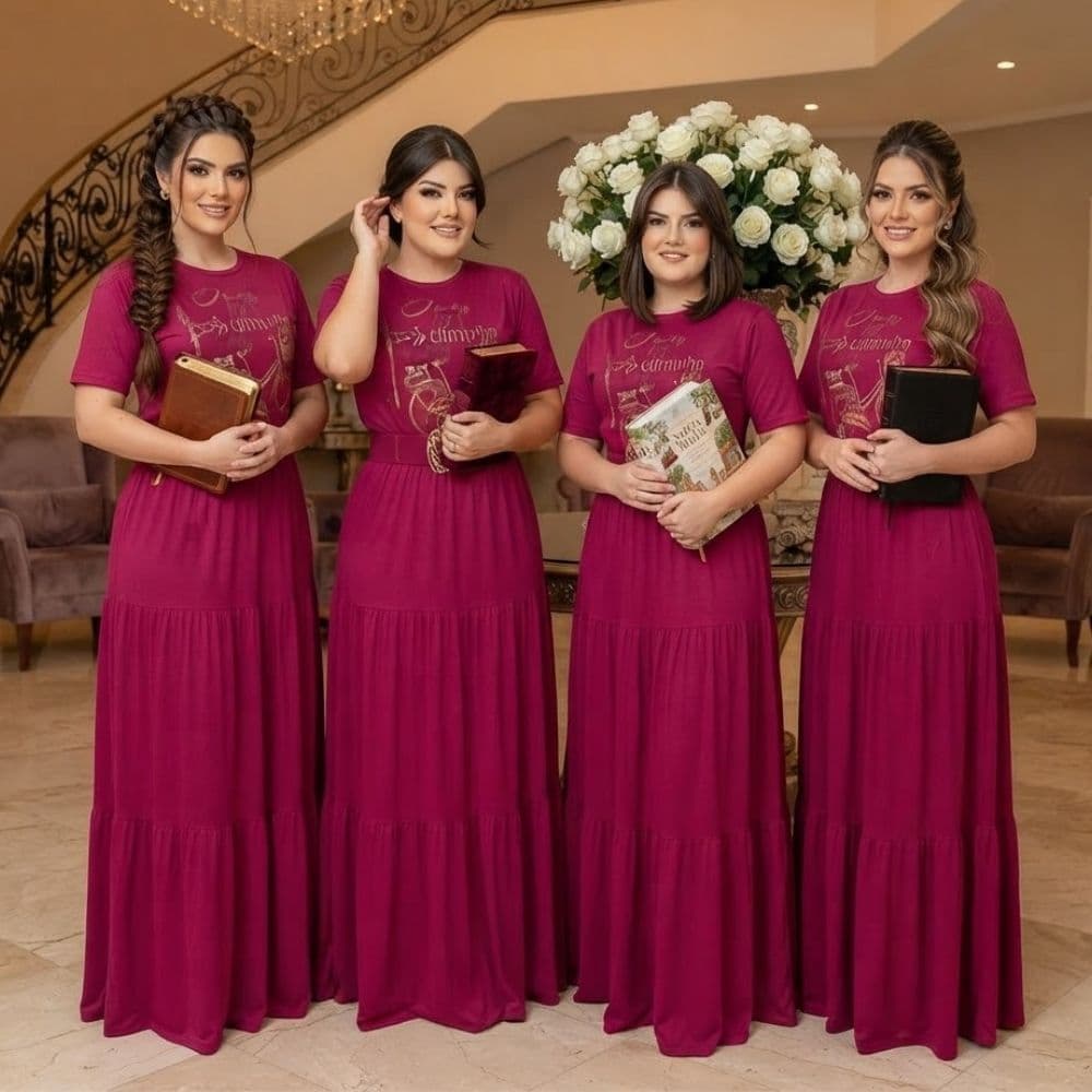 Conjunto Social Saia Longa Com Blusa E Cinto Plus Size Manga Curta Moda Evangelica Para Congresso