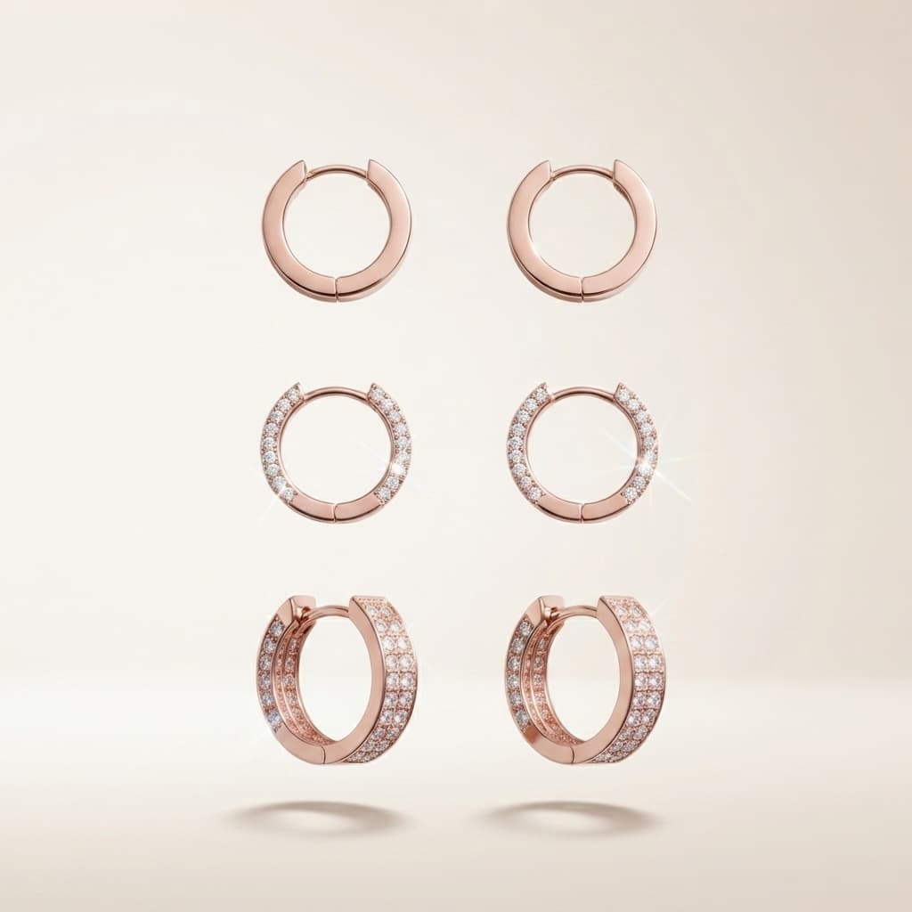 Brinco Trio Dourado com Pedras Premium Kit 3 Pares Feminino Delicado para Orelha Segundo Furo, Look Moderno e Elegante