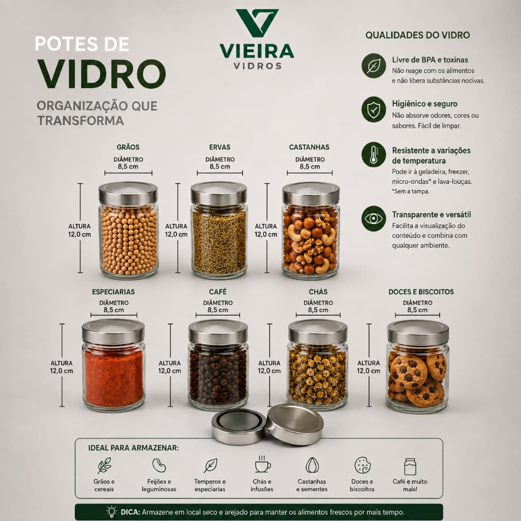 Kit 02/04UN Pote de Vidro Pianezza 200ML + Tampa Metálica - Doces, Geleais, Temperos e Decoração.