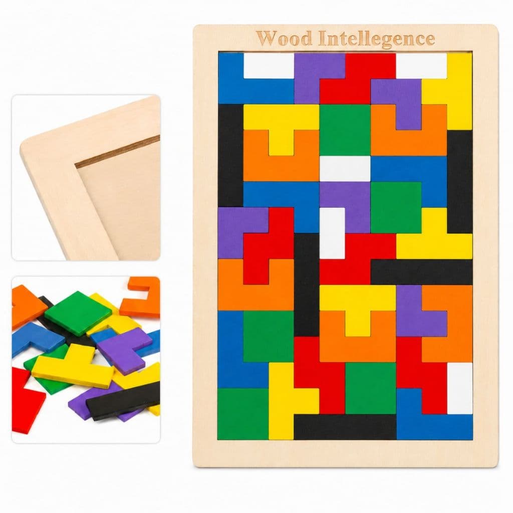 Brinquedo Educativo Montessori Tetris Quebra-Cabeça Educativo 3D em MDF