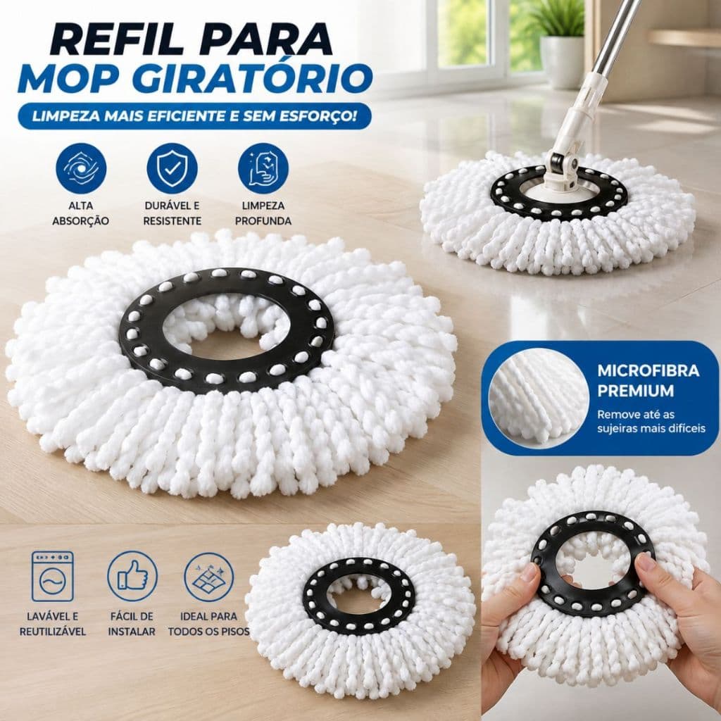 Refil Mop Giratório Universal Esfregão Kit Com 2 Unidades - Aero