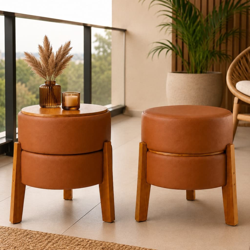Banqueta Decorativa Vira Mesinha Reforçada Pés de Madeira Kit com 2 ou Unidades