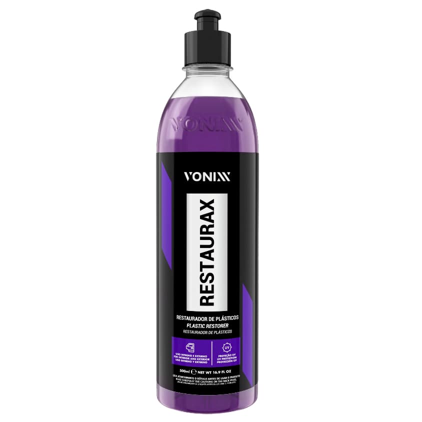 Restaurax Vonixx 240ml e 500ml Restaurador de Plasticos Proteção UV Renova Para-Choque e Painel