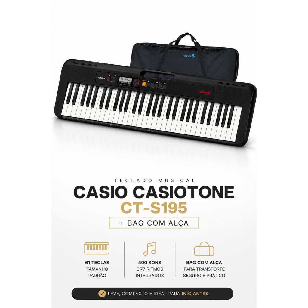 Teclado Musical Casio Casiotone Basico Digital CT-S195 + Bag C/Alça
