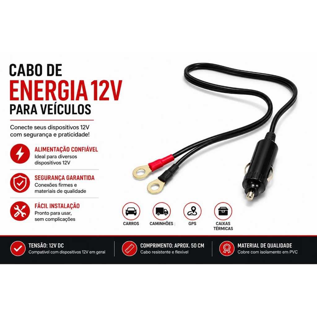 CABO DE ENERGIA PARA VEICULOS 12V
