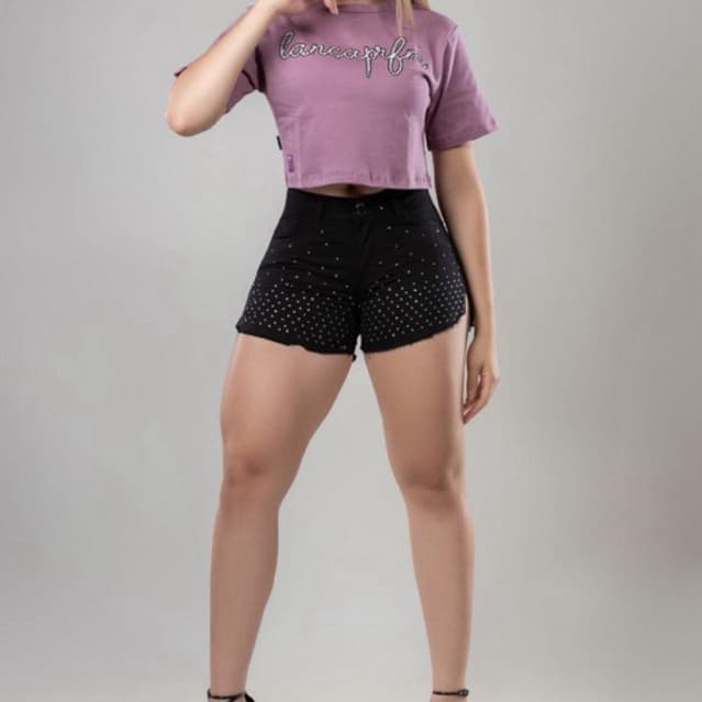 Shorts Feminino Pitbull com Brilho Modela o Corpo Jeans Premium Blogueira
