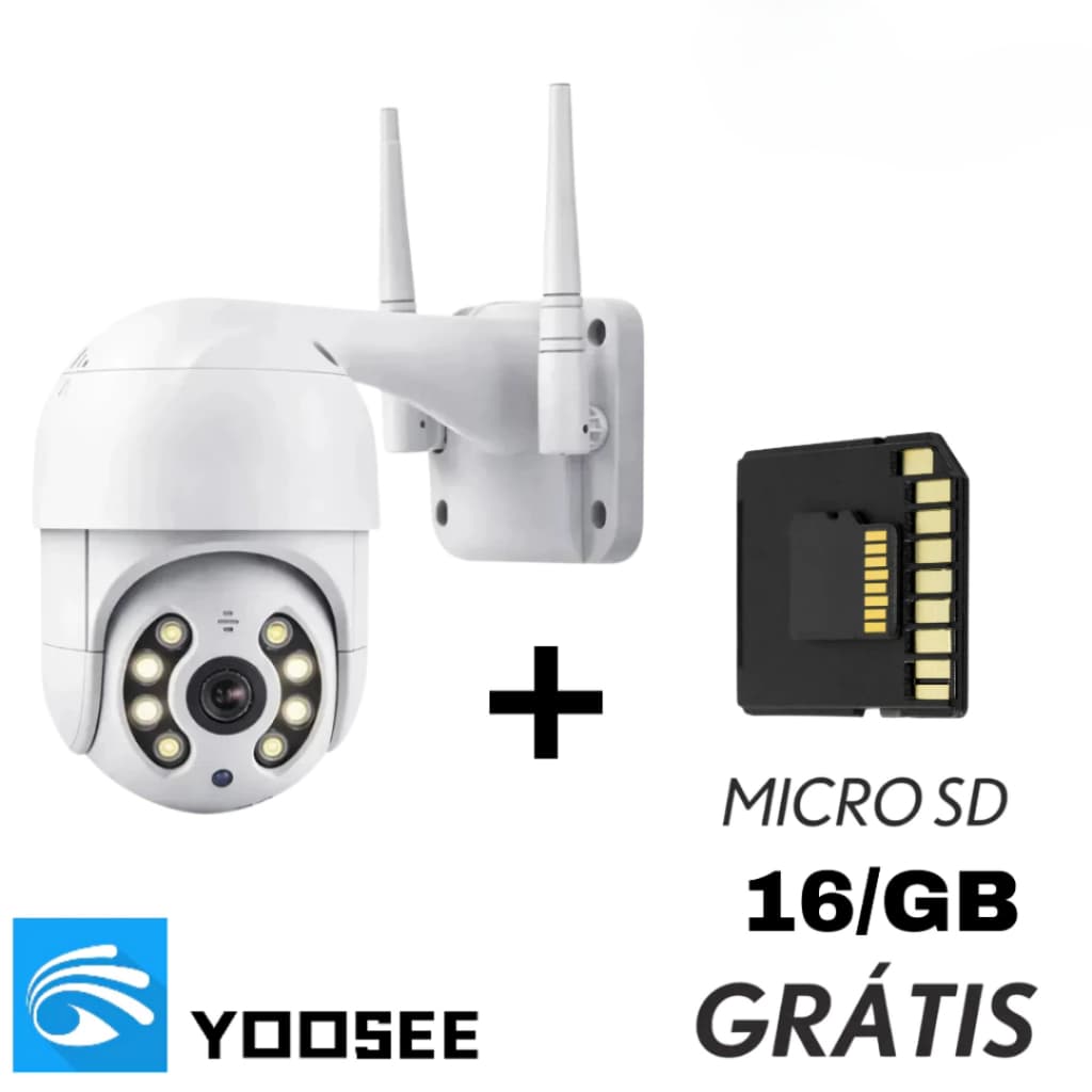 Kit Câmeras Segurança IP WiFi Externa Yoosee Infravermelho Prova D’Água +Cartão MicroSD 16GB