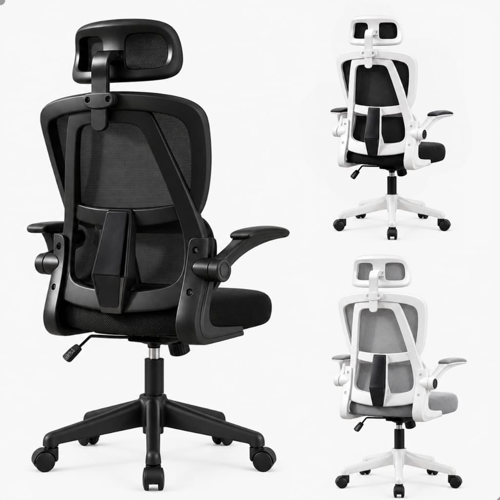 Cadeira de Escritório Ergonômica com Apoio Lombar e de Cabeça Estofado Mesh Veneza