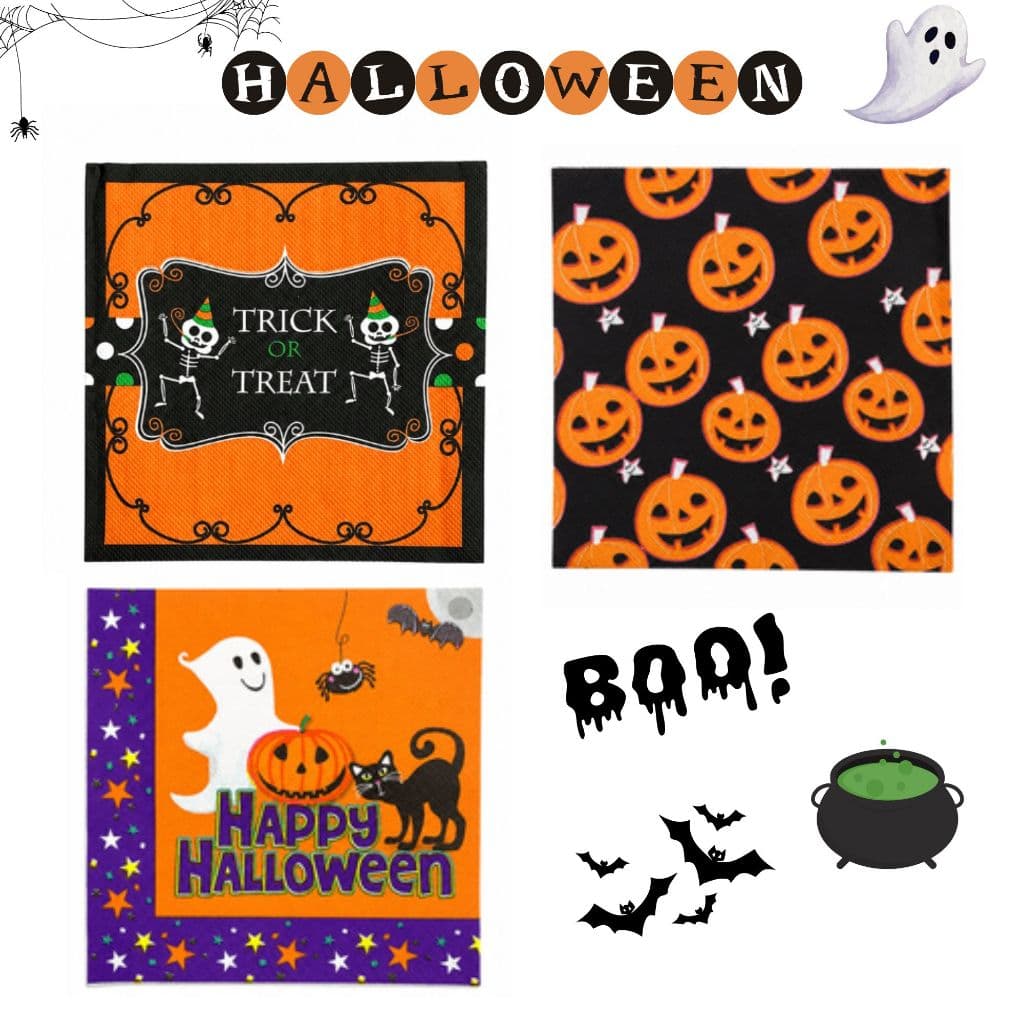 Guardanapo Halloween Dia das Bruxas Abóbora Folha Dupla 20un Decoração Festa Assustador Terror 33x33cm Decorativo