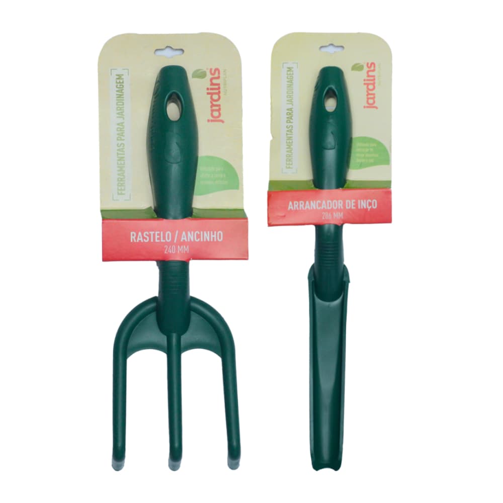 Rastelo Ancinho 3 dentes + Arrancador de Inço Plástico Nutriplan Kit Jardim