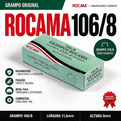 Grampo 106/8 Galvanizado Rocama (caixa c/ 2500 grampos)