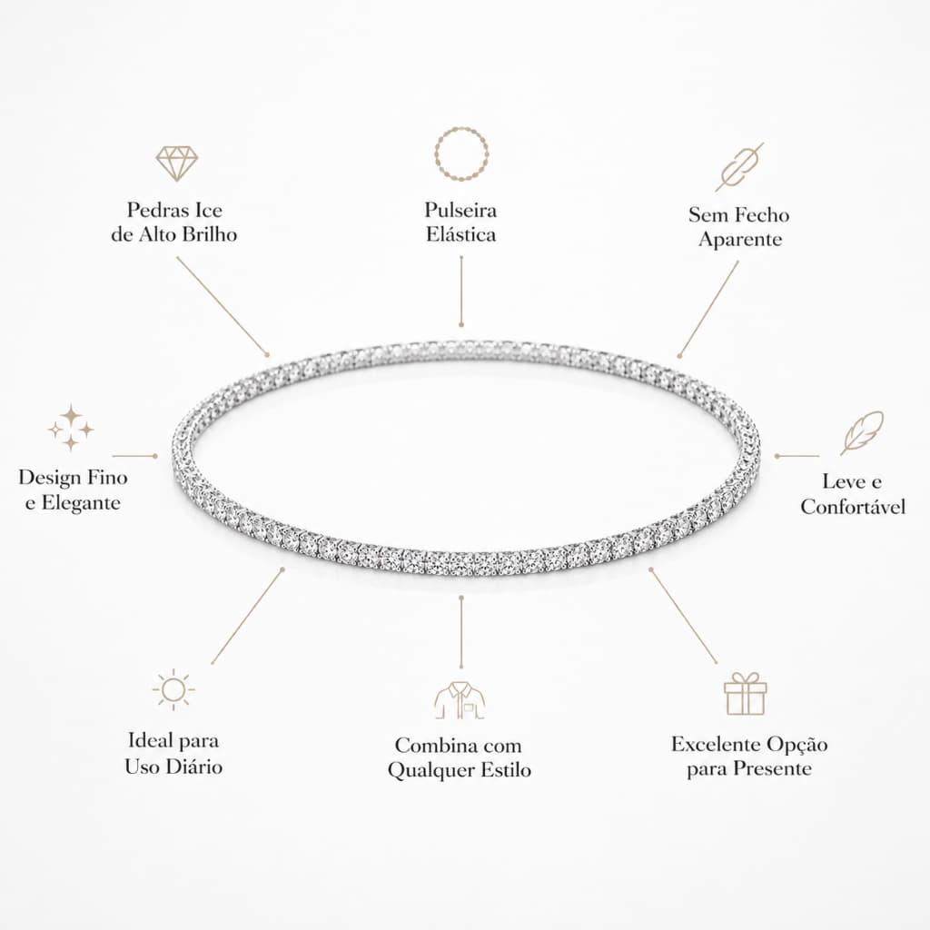 Pulseira Rivieira Minimalista Cravejada Black Unissex Elástica Uso Diário Envio imediato