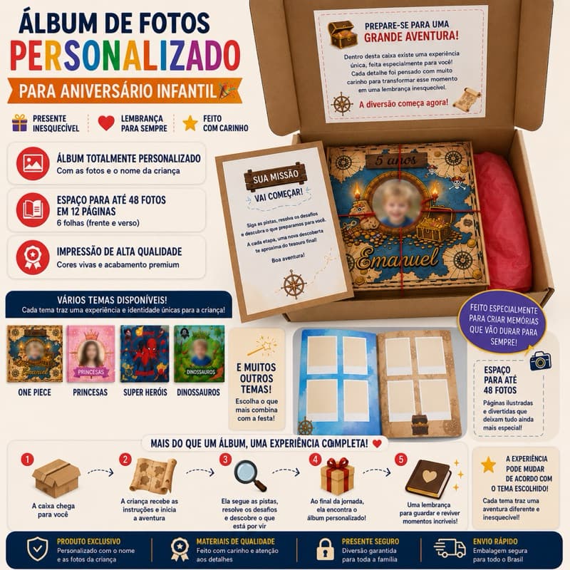 Álbum de Fotos Personalizado para Aniversário Infantil | Álbum Temático com Fotos | Presente de Aniversário Lembrancinha