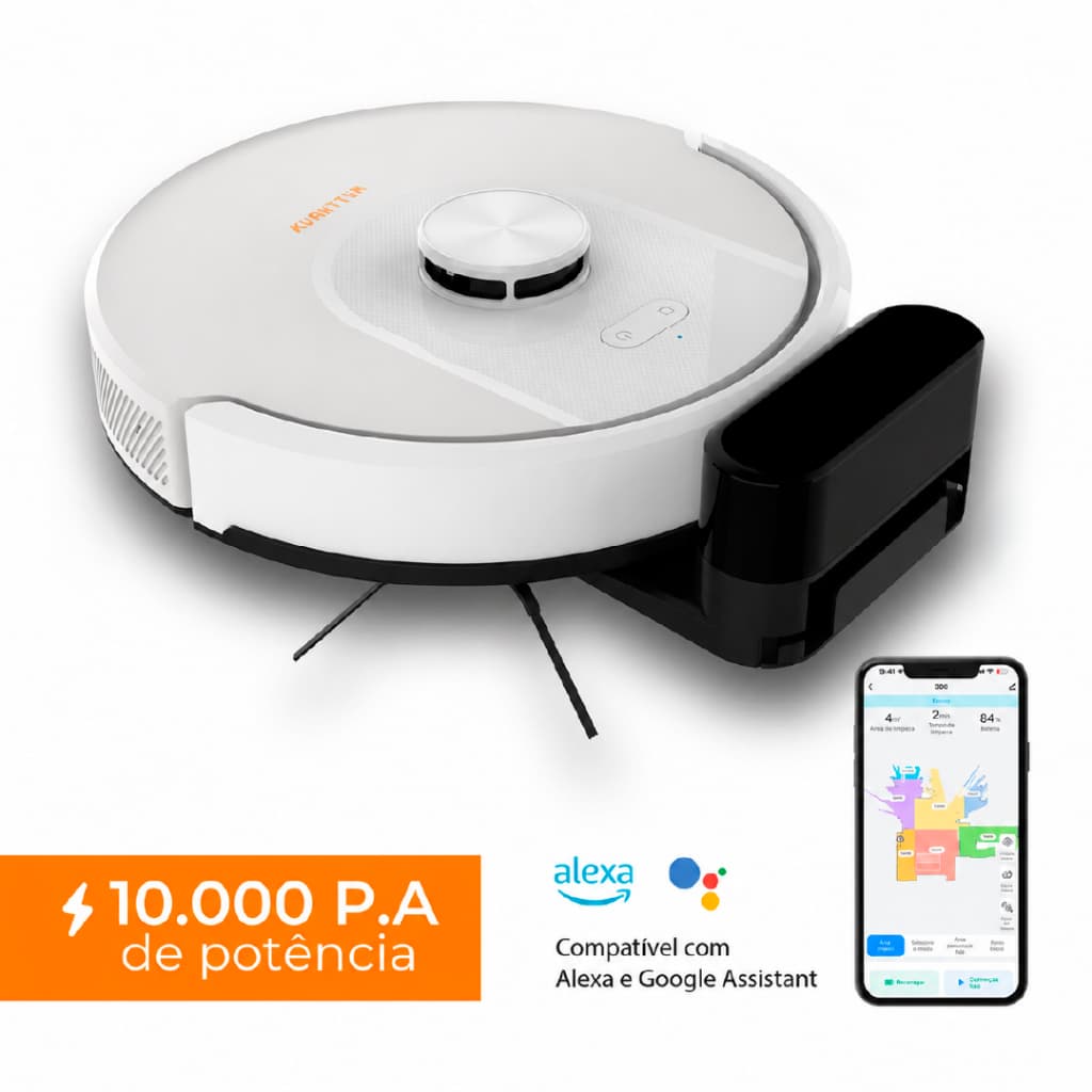 Robô Smart Inteligente Wi-Fi Robot Vaccum Base Laser LDS Alexa Google Kuanttum S10 S40 110V/220V