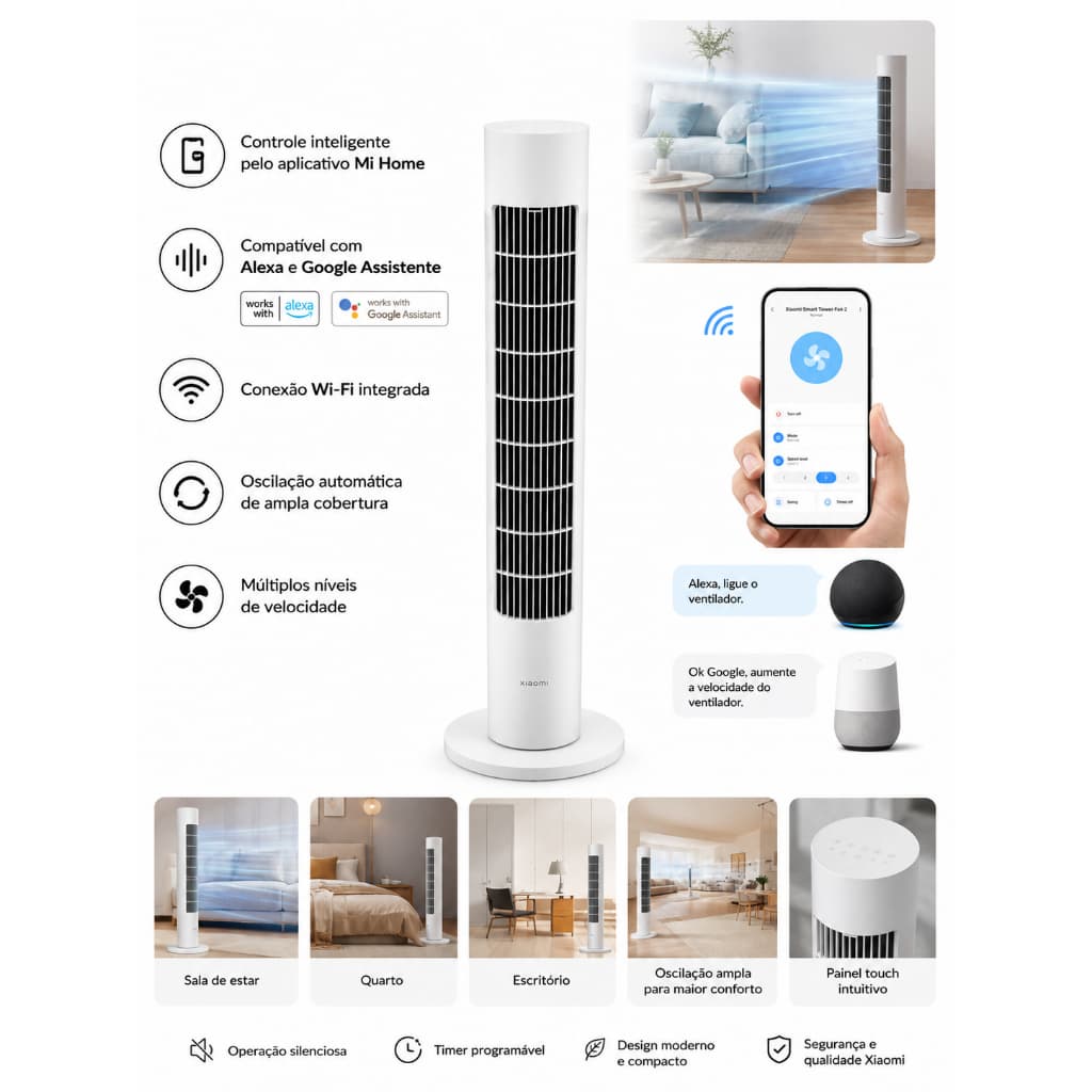 Ventilador Torre Xiaomi Smart Tower Fan 2 Wifi Alexa 24w