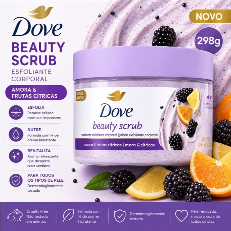 Esfoliante Corporal Dove Beauty Scrub Amora & Frutas Cítricas 298g Pele Macia e Hidratada