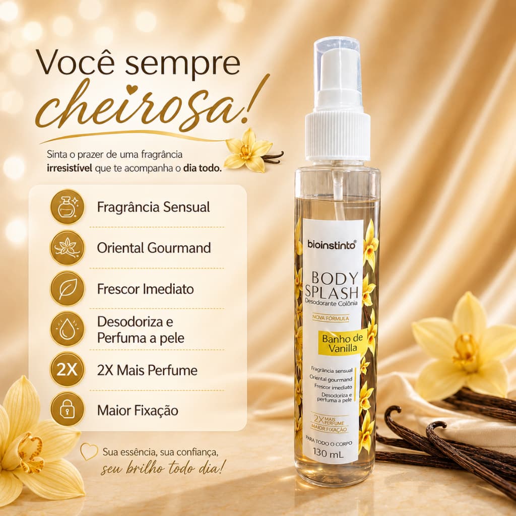 Body Splash Banho de Vanilla 130ml Desodorante Colônia Perfume Oriental Gourmand Bio Instinto