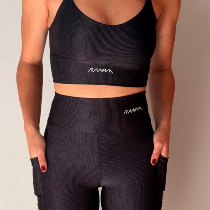 Conjunto Ranna Roupa feminina de Academia Conjunto Calça Top Shorts Poliamida Canelado Fitness com bolso Academia