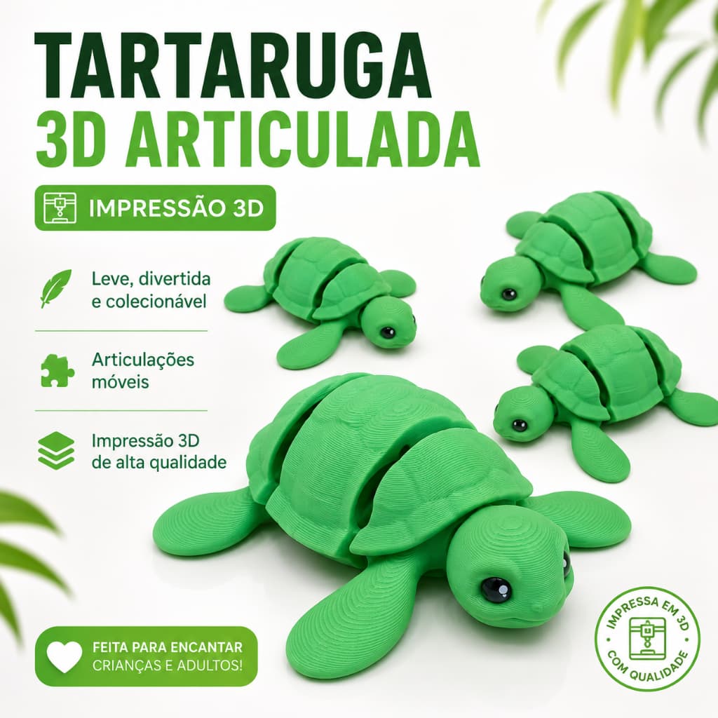 Tartaruga 3D em Impressão 3D | Decoração Presente ou Colecionável | Feita em PLA