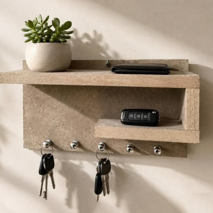 Porta Chave Chaveiro Com Prateleira e Suporte Organizador em MDF Cru Modelo Rustico