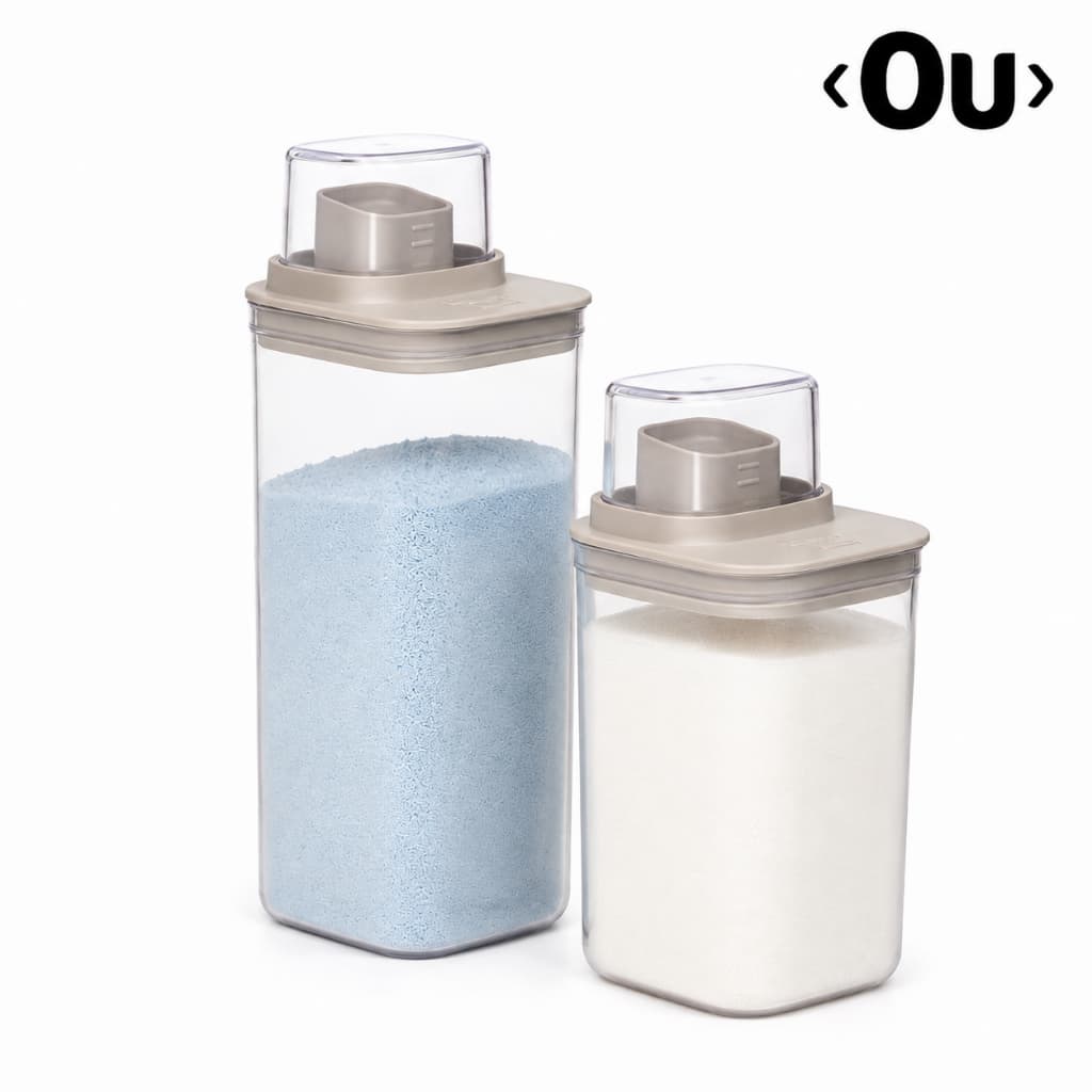 Kit 2 Dispensers 1,5L + 1L para Amaciante Sabão em Pó Organizador Lavanderia Linha Flow Ou Plástico Resistente