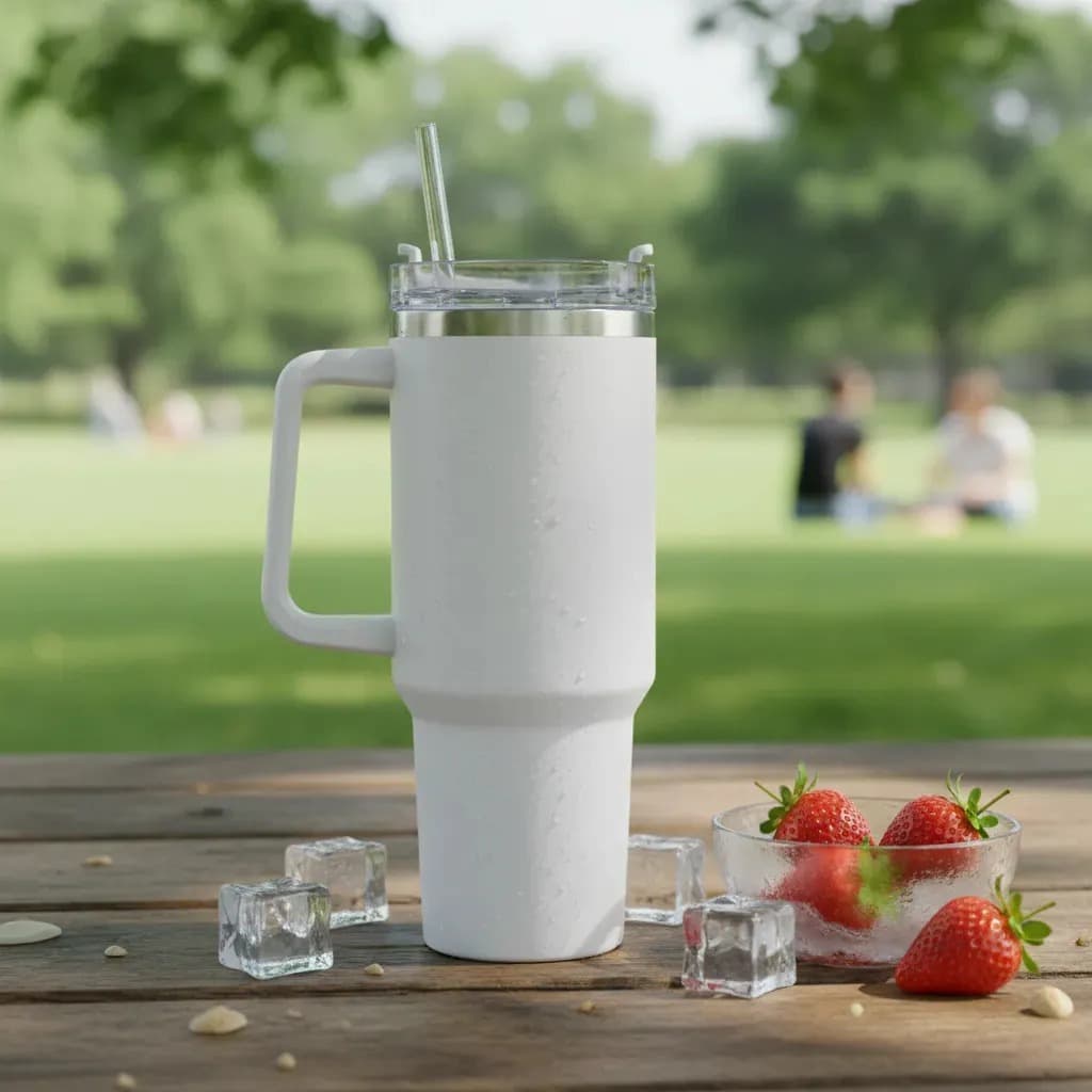 Copo Térmico Bull Grande 1200 Ml Canudo Parede Dupla Cor Branco Nohara.