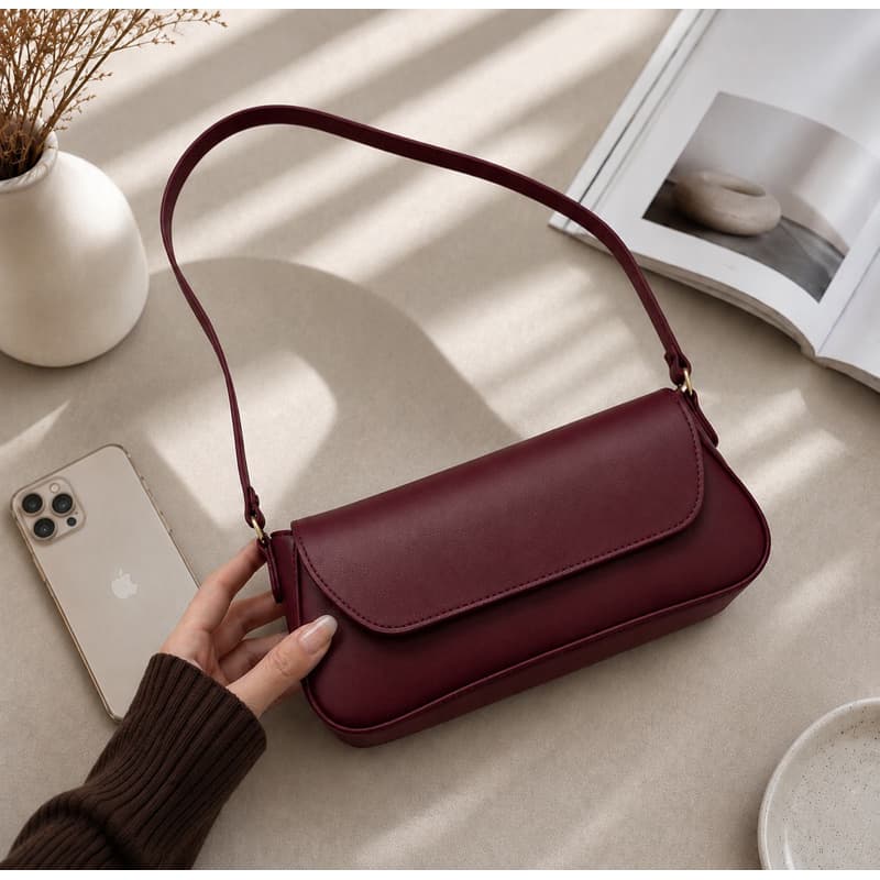 Bolsa Feminina Baguete Alça De Ombro Fina Estilosa E Casual Bolsa Vinho Bolsa Marrom