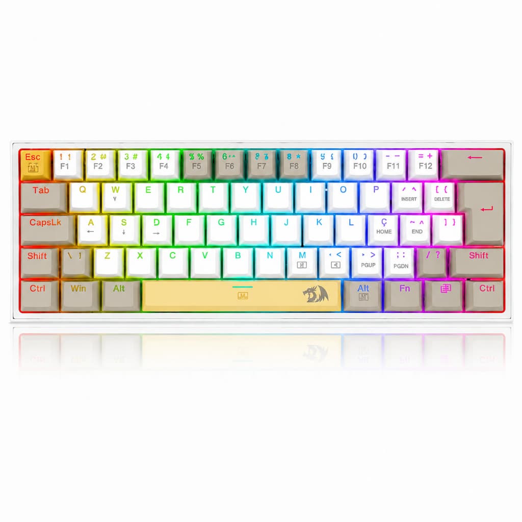 Teclado Gamer Mecanico Redragon Fizz Rgb Branco Switch Brown Idioma Português Brasil