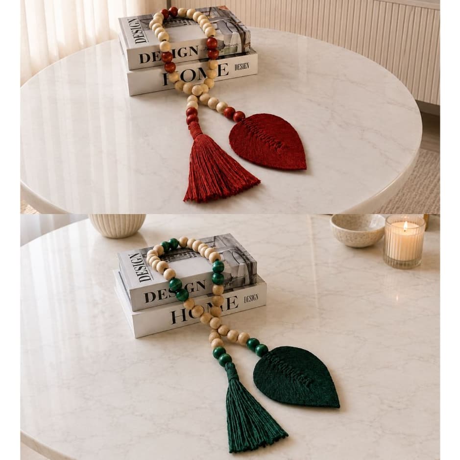 Colar De Mesa Decorativo Em Madeira Com Folha Macramê Boho Chic 1 Metro