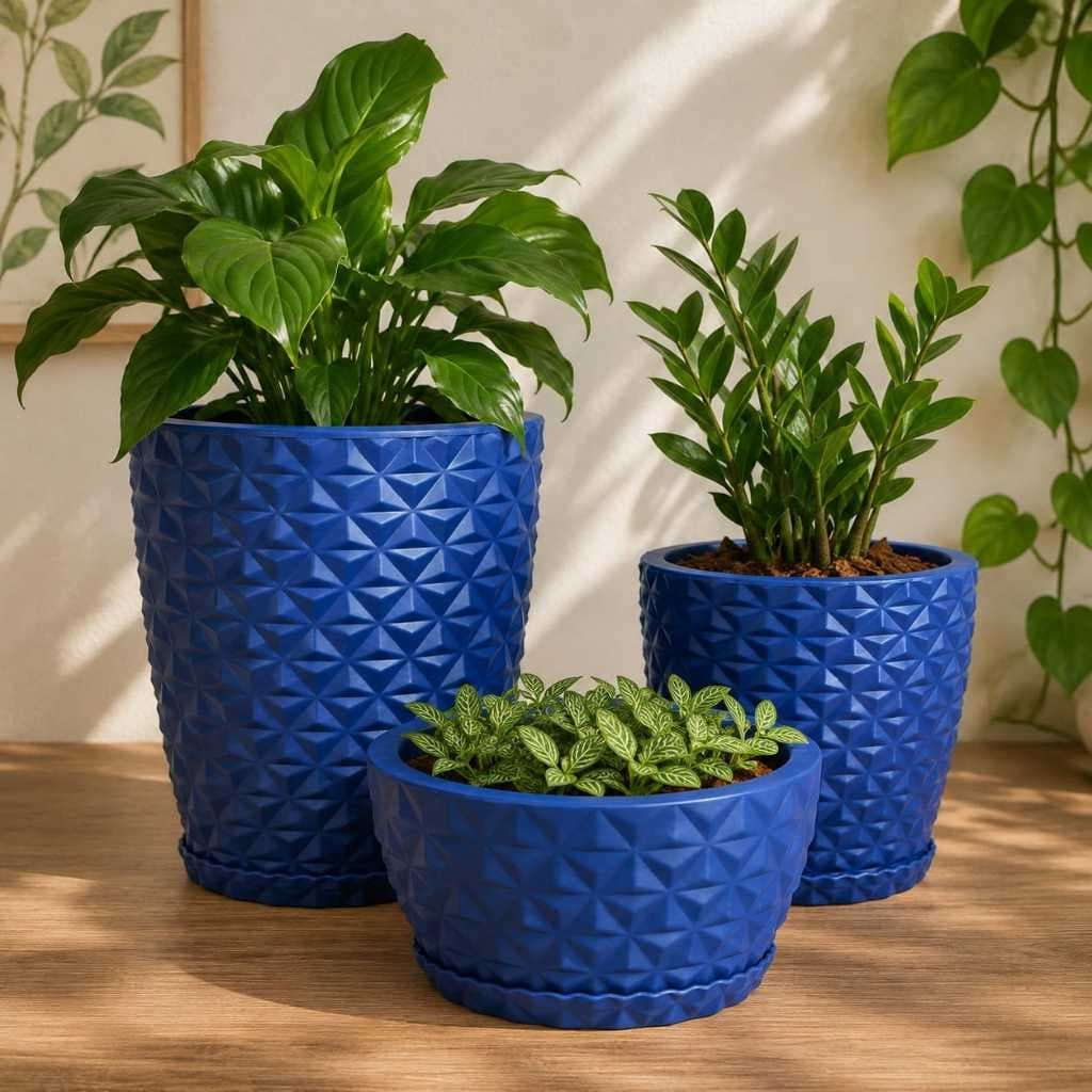 Kit Combo 3 Vasos Diamante Coluna+Bojo+Bacia Decorativo para Plantas Jardim Acompanha Prato