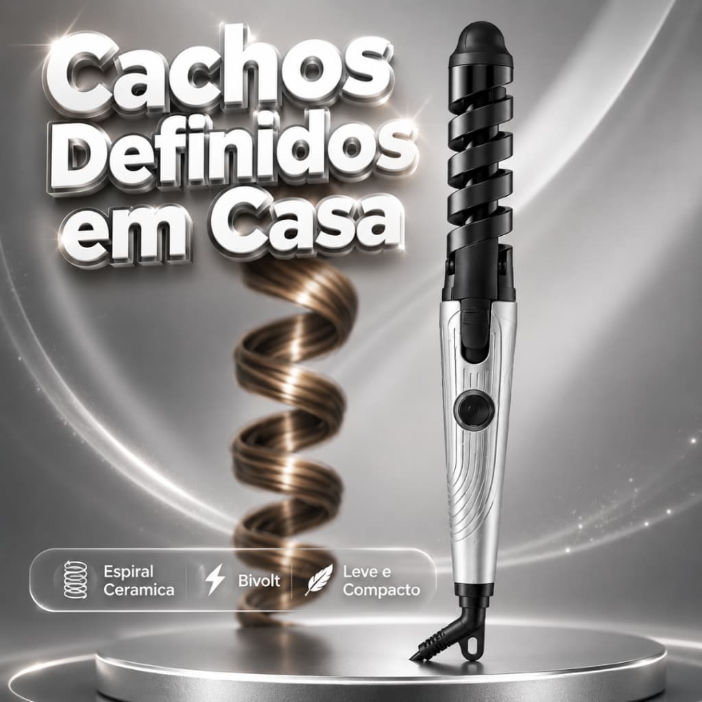 Modelador De Cachos Definidos Espiral Cinza Cerâmica Bivolt Portátil Cabo Giratório