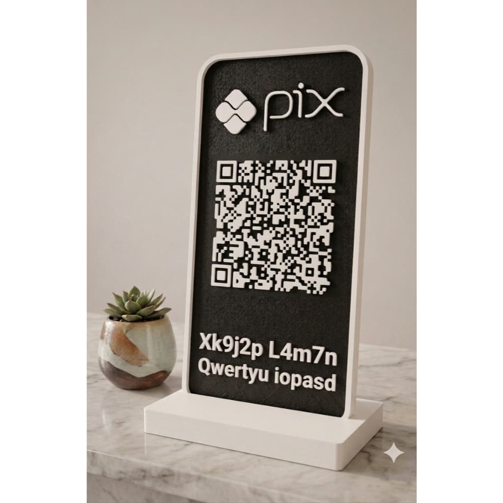 Placa PIX QR Code incluso - Criamos o QR code - Dados em alto relevo - Base inclusa