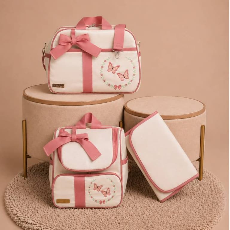 Bolsa Maternidade menina Premium com Mala Mochila e Trocador Portátil Impermeável Luxo | Bolsa de Bebê