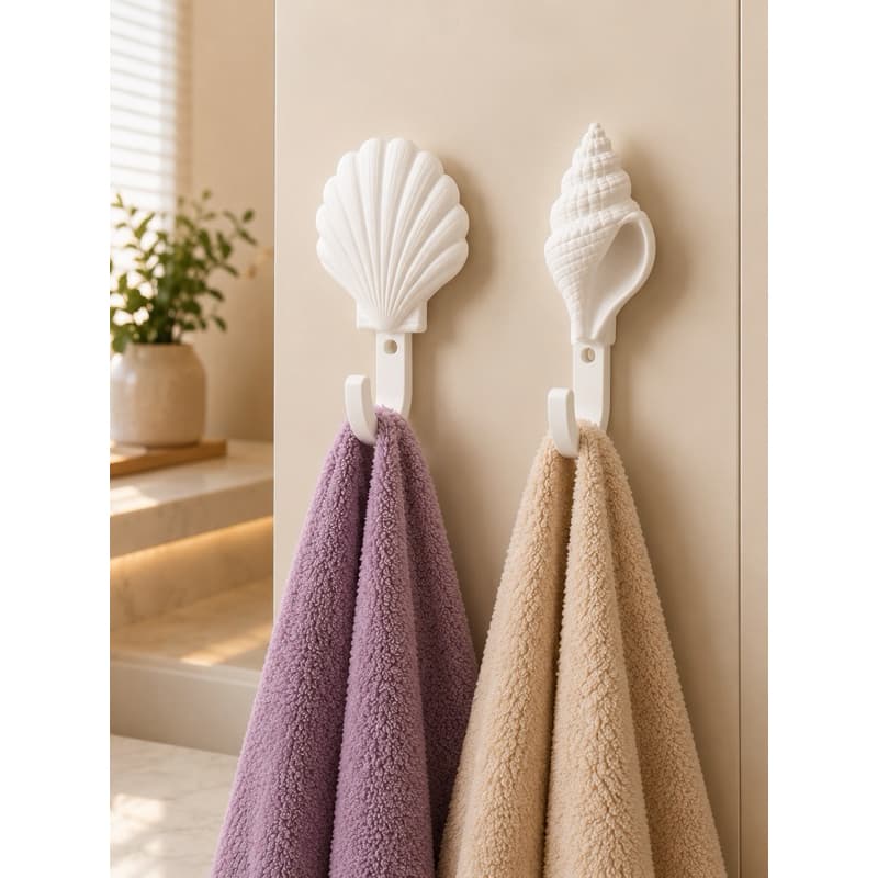 Porta Toalha Concha Mar Decorativo Gancho Cabideiro Organização Casa Banheiro Cozinha Instalação sem Furo cm Fita 3M