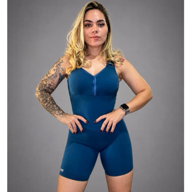 Macaquinho Fitness Feminino com Zíper Frontal e Bojo em poliamida – Alta Compressão