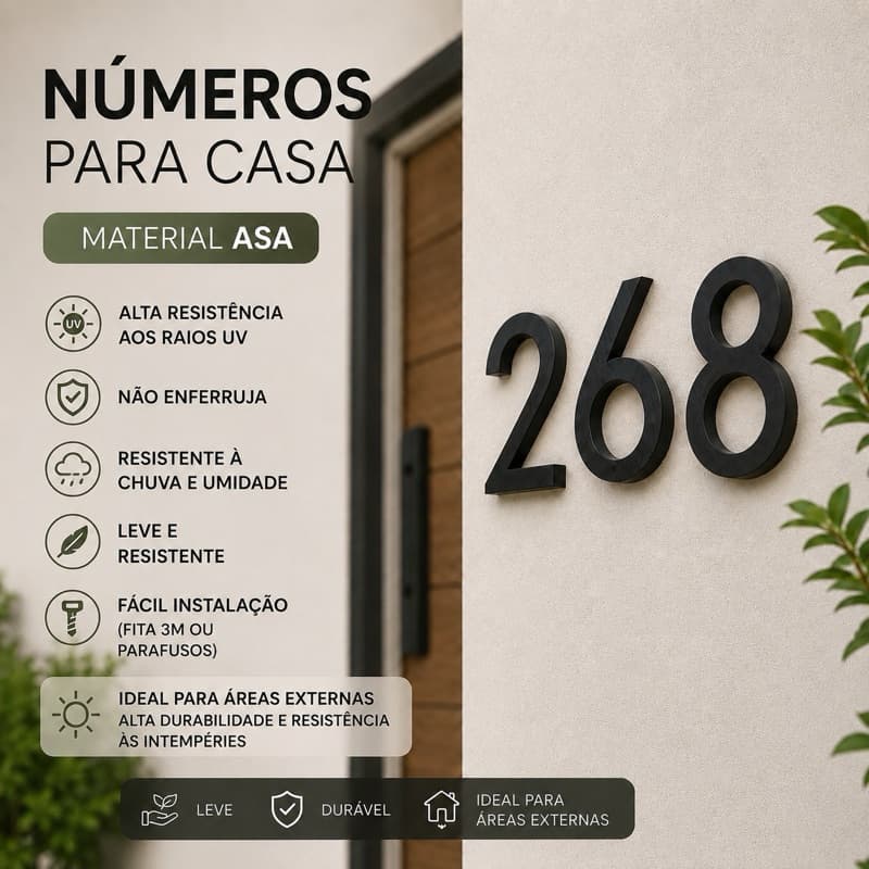 Número Residencial para Casa em ASA 3D | Número de Porta Parede | Preto ou Branco | Resistente ao Sol UV