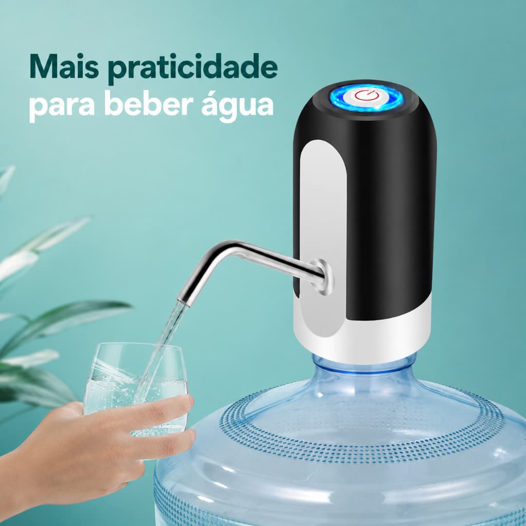 Bomba Elétrica Portátil Recarregável USB para Galão de Água com Encaixe Universal, Bico em Inox e Acionamento por Toque