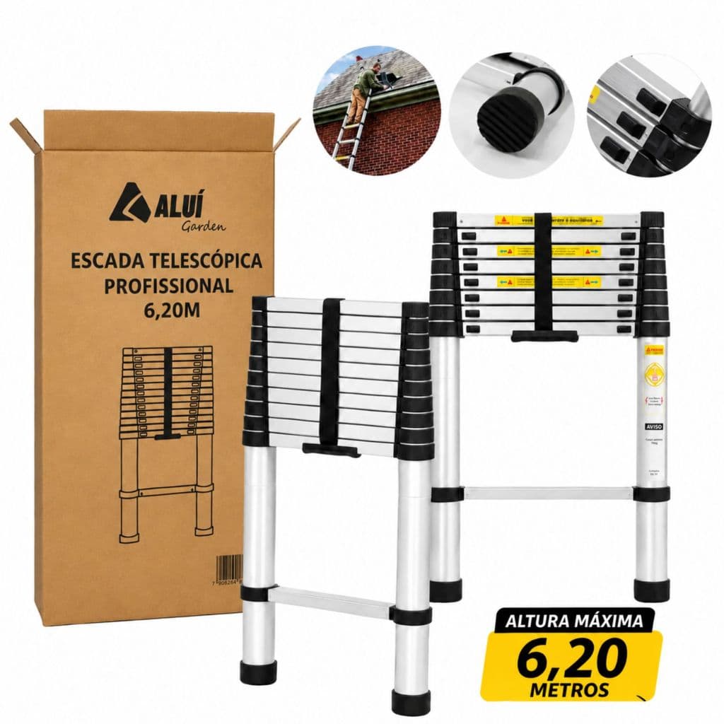 Alui Garden Escada Telescópica Alumínio 15 Degraus 6,2 Metros Portátil Retrátil 150kg Extensível